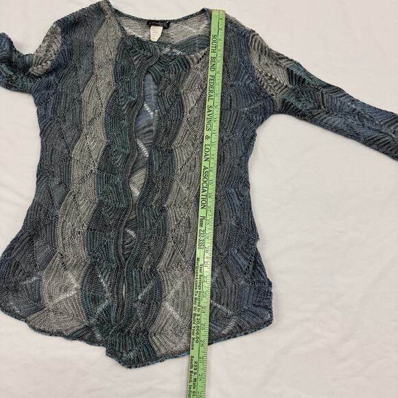 Vtg Y2K Crochet Cardigan Small Blue Gray Teal Fairy Grunge Witchy Long Sleeve - Picture 5 of 8